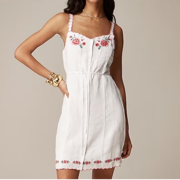 J. Crew Dresses & Skirts - J. Crew White Mini Dress with Pink Floral Embroidery